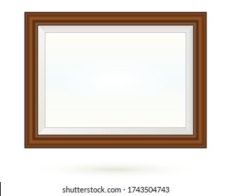 Presentation rectangular horizontal picture frame design element with shadow on transparent background. 3D Board Banner Stand on isolated clean blank. Vector illustration EPS 10 for photo, image, text