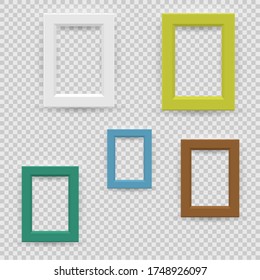 Presentation rectangular horizontal picture frame design element with shadow on transparent background. 3D Board Banner wall on isolated clean blank. Vector illustration EPS 10 for photo, image, text