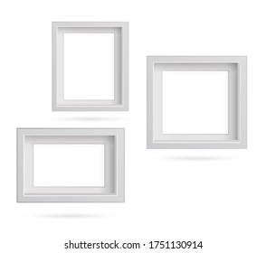 Presentation rectangular picture frame design element with shadow on transparent background. 3D Board Banner wall on isolated clean blank. Vector illustration EPS 10 for photo, image, text