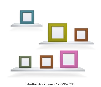 Presentation rectangular square picture frame design element with shadow on transparent background. 3D Board Banner wall on isolated clean blank. Vector illustration EPS 10 for photo, image, text