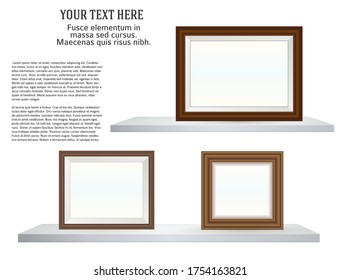 Presentation rectangular square picture frame design element with shadow on transparent background. 3D Board Banner wall on isolated clean blank. Vector illustration EPS 10 for photo, image, text