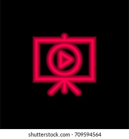 Presentation red glowing neon ui ux icon. Glowing sign logo vector