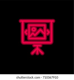 Presentation red glowing neon ui ux icon. Glowing sign logo vector