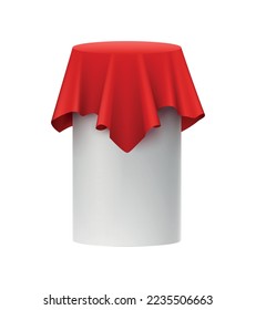 Presentation red silk cloth realistic composition with isolated mockup covered by red cloth vector illustration
