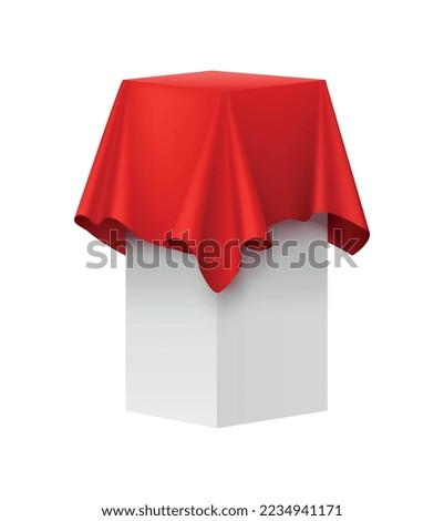Presentation red silk cloth realistic composition with isolated mockup covered by red cloth vector illustration