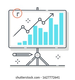 Presentation related color line vector icon, illustration. The icon is about analytics, board, business, chart, graph, statistics. The composition is infinitely scalable.
