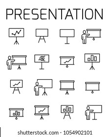 Presentation related vector icon set. Well-crafted sign in thin line style with editable stroke. Vector symbols isolated on a white background. Simple pictograms.