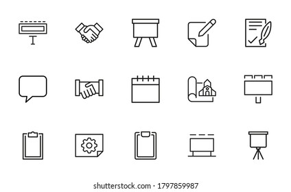 Presentation related vector icon set. Well-crafted sign in thin line style with editable stroke. Vector symbols isolated on a white background. Simple pictograms.