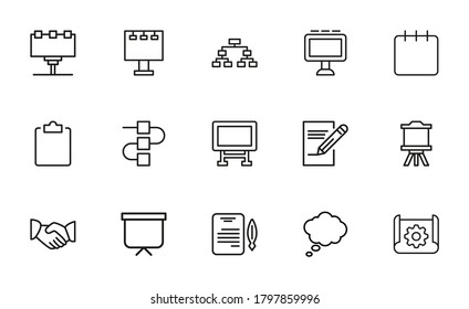 Presentation related vector icon set. Well-crafted sign in thin line style with editable stroke. Vector symbols isolated on a white background. Simple pictograms.