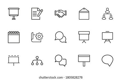 Presentation related vector icon set. Well-crafted sign in thin line style with editable stroke. Vector symbols isolated on a white background. Simple pictograms.