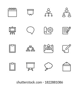 Darstellungsbezogene Vektorsymbol-Set. Gut präpariertes Schild im dünnen Linienstil mit bearbeitbarem Strich. Vektorsymbole einzeln auf weißem Hintergrund. Einfache Piktogramme.