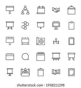 Presentation related vector icon set. Well-crafted sign in thin line style with editable stroke. Vector symbols isolated on a white background. Simple pictograms.