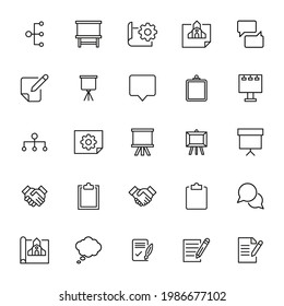 Presentation related vector icon set. Well-crafted sign in thin line style with editable stroke. Vector symbols isolated on a white background. Simple pictograms.