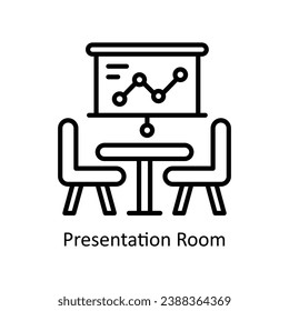 Ilustración de diseño de iconos del contorno del vector de la sala de presentación. Símbolo de negocio y administración sobre archivo EPS 10 en fondo blanco