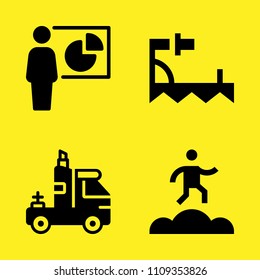 presentation, running, crampons and truck vector icon set. Sample icons set for web and graphic design