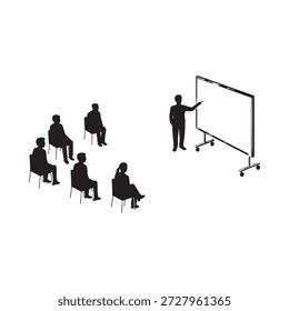 eine Präsentationsszene mit Lautsprecher und Publikum als Silhouette dargestellt