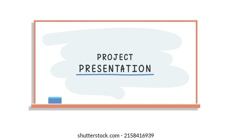 Presentation school project at whiteboard and give presentation at whiteboard at lesson flat vector illustration.
