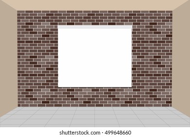 Presentation screen for the conference on brick wall. Vector interior background. Colorful  3D illustration.