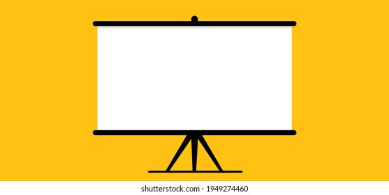 Presentation screen. Empty board or billboard. Screen projector for cinema, movie, games and meetings. Flat vector slide screen sign. Education empty canvas wall frame for meeting on school or work.