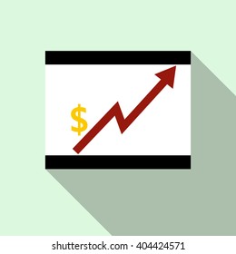 Presentation screen with graph icon, flat style