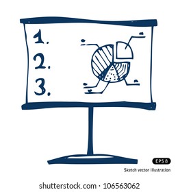 Presentation screen with graphic diagram. Hand drawn sketch illustration isolated on white background