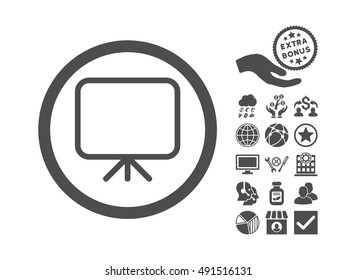 Presentation Screen icon with bonus clip art. Vector illustration style is flat iconic symbols, gray color, white background.