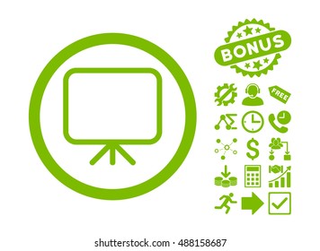 Presentation Screen icon with bonus design elements. Vector illustration style is flat iconic symbols, eco green color, white background.