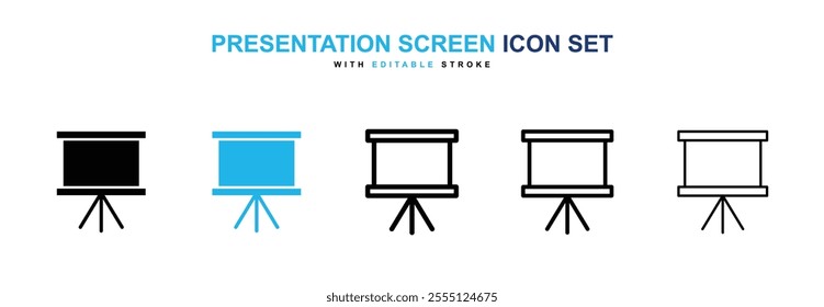 Presentation screen icon collection in black and blue colors