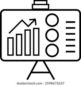presentation screen icon, Illustration of Projector Line Icon, presentation analytics report icon.