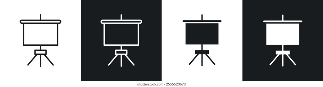 Presentation screen icon vector collection in black and white.