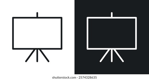 Presentation screen icons in thin black and white stroke liner style