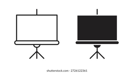 Símbolo de Vector de iconos de pantalla de presentación con trazo editable y versiones planas
