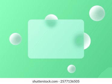 Presentation screen with levitation spheres, background abstract in glass morphism style