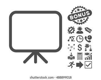 Presentation Screen pictograph with bonus design elements. Vector illustration style is flat iconic symbols, gray color, white background.
