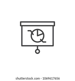 Presentation screen with pie chart outline icon. linear style sign for mobile concept and web design. Whiteboard projector simple line vector icon. Symbol, logo illustration. Pixel perfect vector