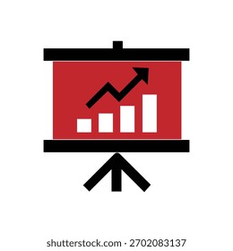 Presentation screen with rising bar chart icon