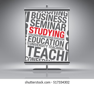 Presentation screen with Studying word cloud, vector concept