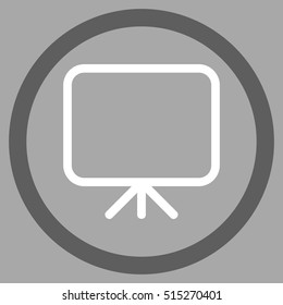 Presentation Screen vector bicolor rounded icon. Image style is a flat icon symbol inside a circle, dark gray and white colors, silver background.