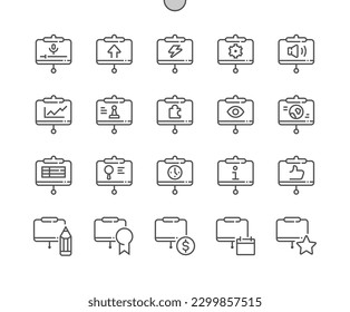 Presentation. Search solution. Meeting, conference, seminar. Pixel Perfect Vector Thin Line Icons. Simple Minimal Pictogram