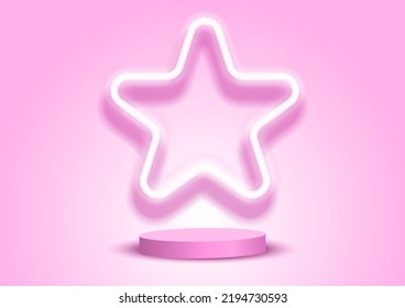 Presentation set of pink podiums decorated with neon stars. Highlight the image for the purchase page.