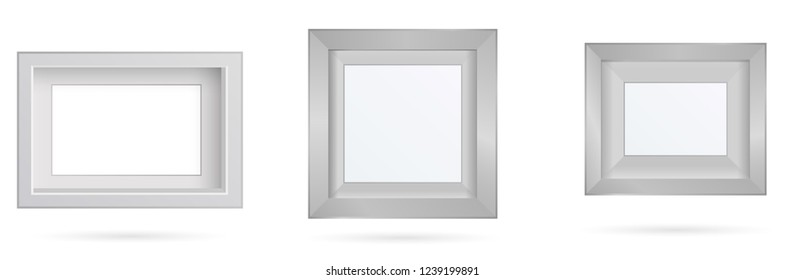 Presentation set square picture frame design with shadow on transparent background. 3D Board Banner Stand on isolated clean blank table Vector illustration EPS 10 for photo, image, text promotional