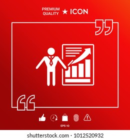 Presentation sign icon. Man standing with pointer near the infographic