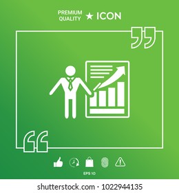 Presentation sign icon. Man standing with pointer near the infographic