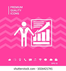 Presentation sign icon. Man standing with pointer near the infographic