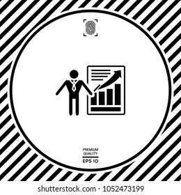 Presentation sign icon. Man standing with pointer near the infographic