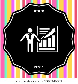 Presentation sign icon. Man standing with pointer near the infographic