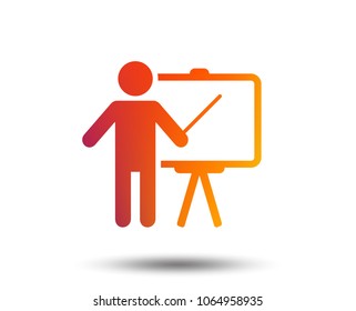 Presentation sign icon. Man standing with pointer. Blank empty billboard symbol. Blurred gradient design element. Vivid graphic flat icon. Vector