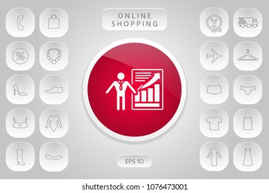 Presentation sign icon. Man standing with pointer near the infographic
