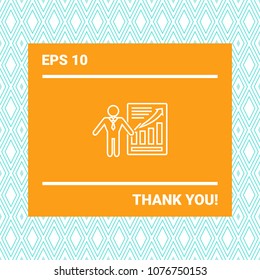 Presentation sign icon. Man standing with pointer near the infographic. Line icon.