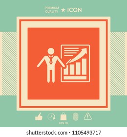 Presentation sign icon. Man standing with pointer near the infographic